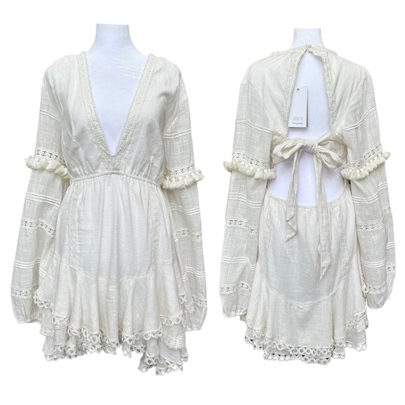 Hemant & Nandita Boho Ruby Long Sleeve Mini Dress White XL - Picture 3 of 8